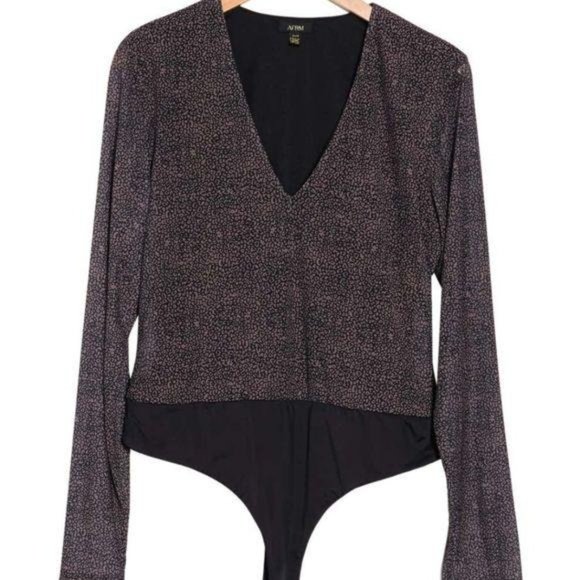 AFRM Bodysuit Womens Size 2X Brown Animal Print Scoop Neck Long Sleeve Top - Picture 4 of 10